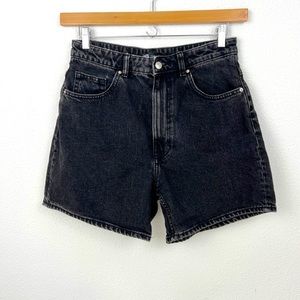 Zara High Rise Mom Black Denim Jean Shorts 8